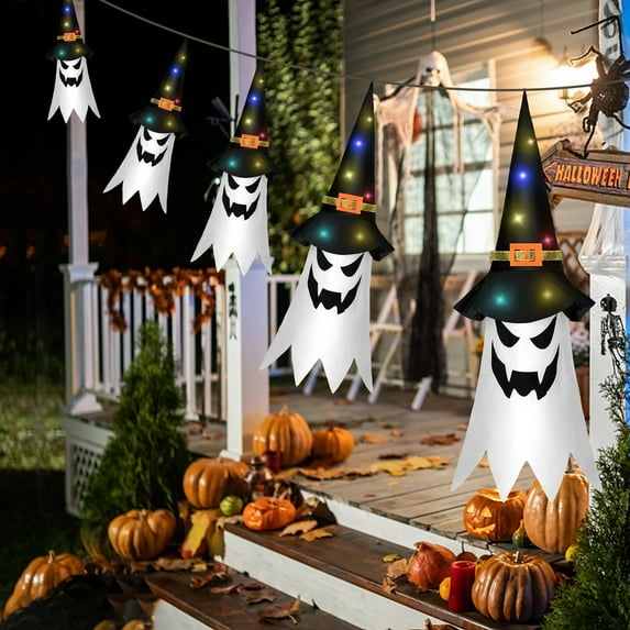 Halloween Decorations Outdoor Flying Ghost Hats Hanging Witch Hat for Tree Decor with Lights