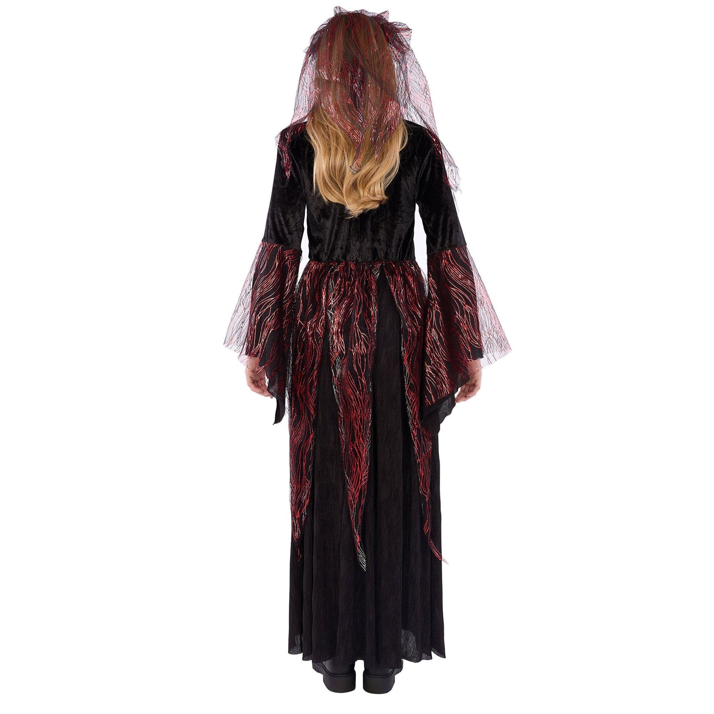 Fire Vampiress Costume for Kids, Black and Red Dress