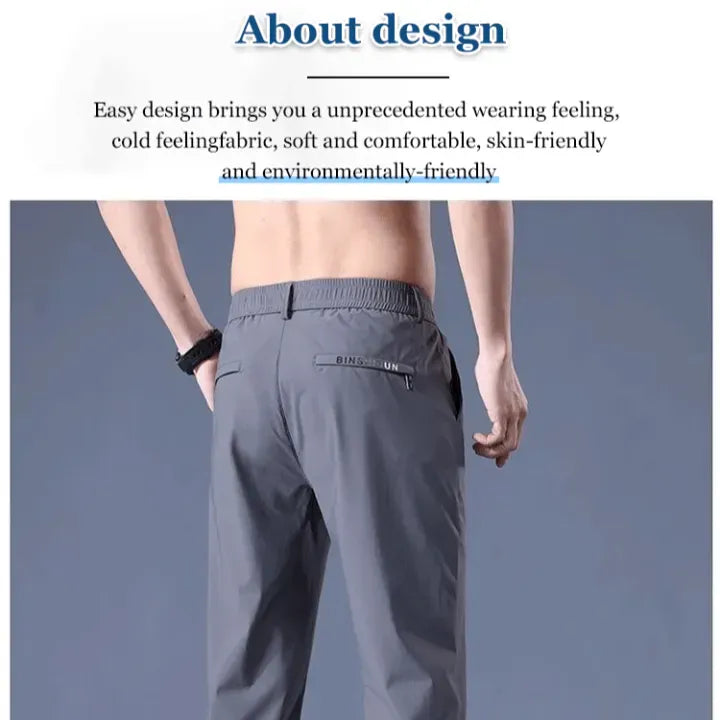 Summer elastic ice silk thin trousers