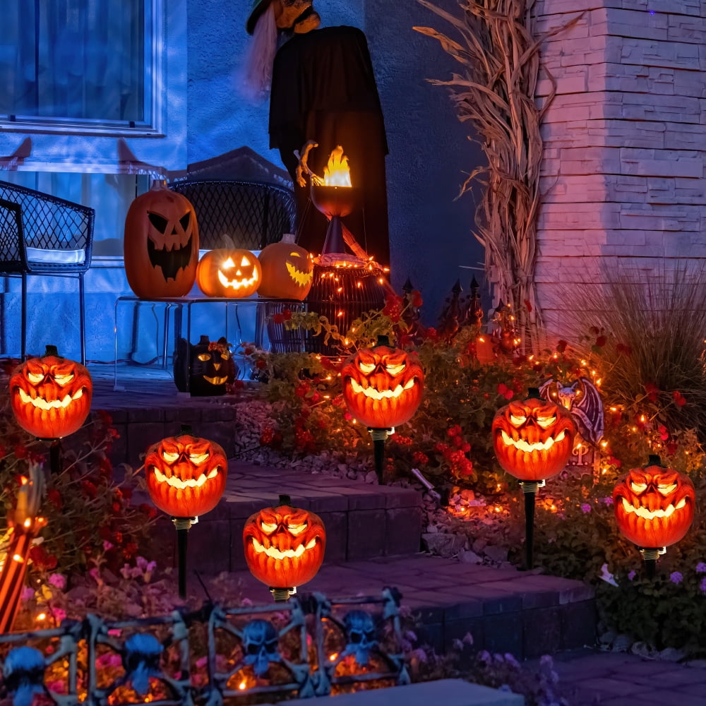 Halloween Decorations Lighted Pumpkin Pathway Lights Stakes