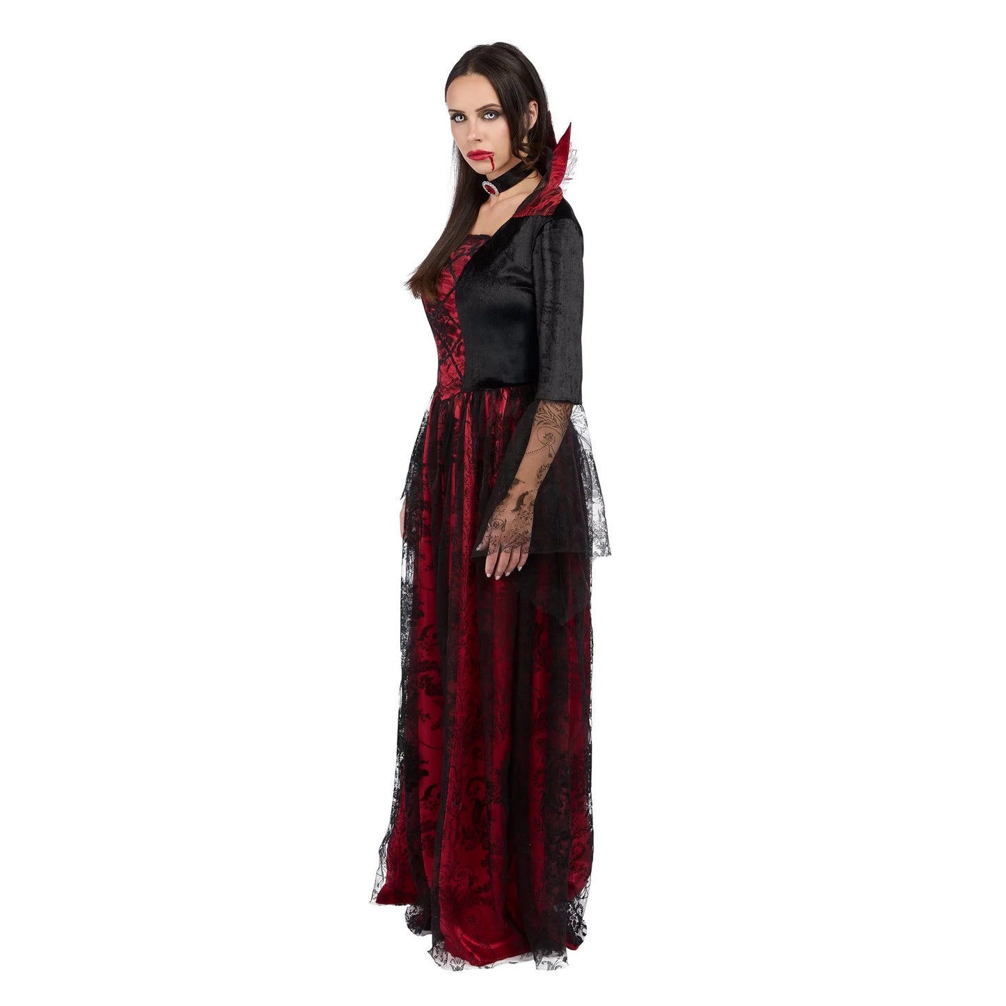 Classic Vampiress Costume for Adults, Black and Red Dress