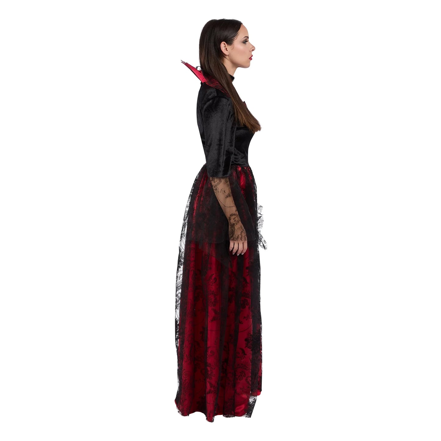 Classic Vampiress Costume for Adults, Black and Red Dress