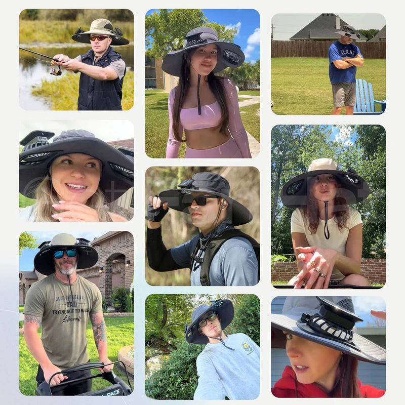 solar-powered hat with fan