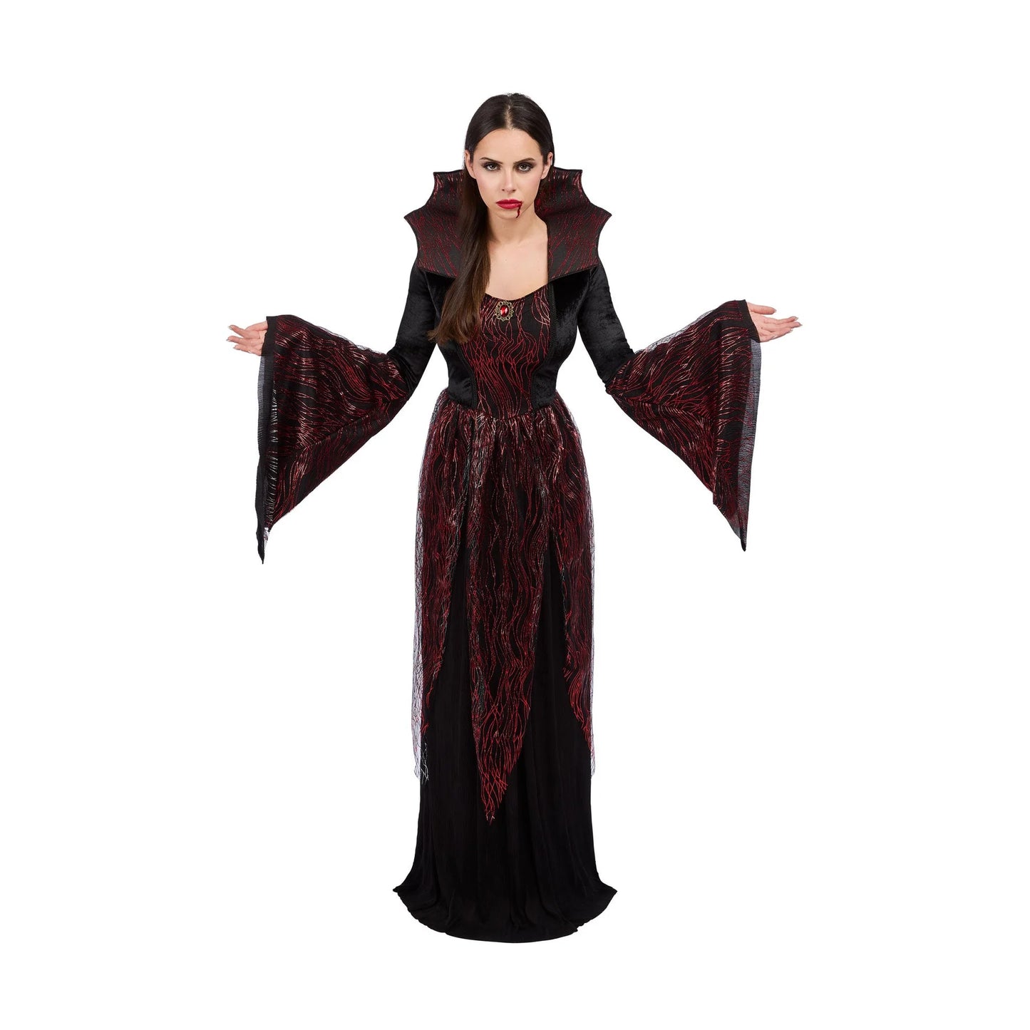Fire Vampiress Costume for Adults, Black and Red Dress