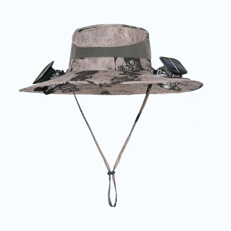 solar-powered hat with fan