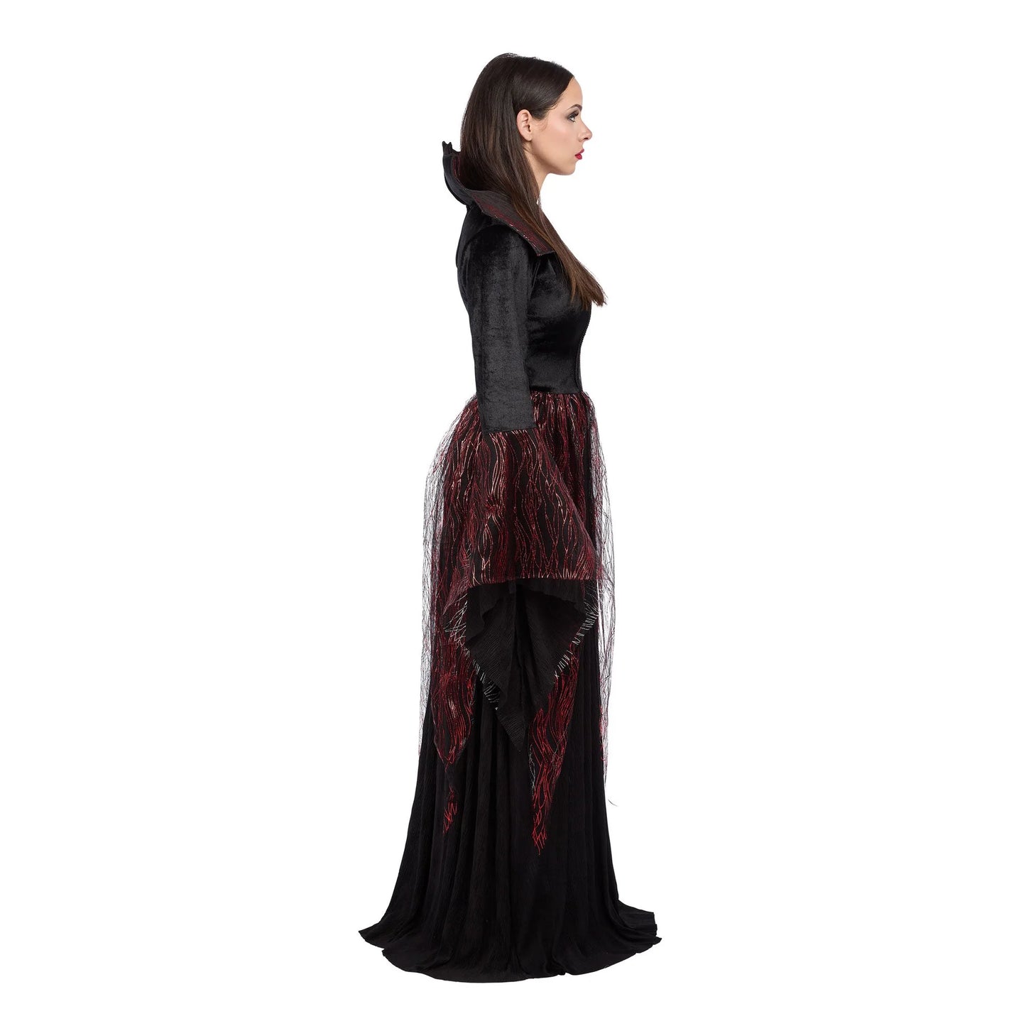 Fire Vampiress Costume for Adults, Black and Red Dress