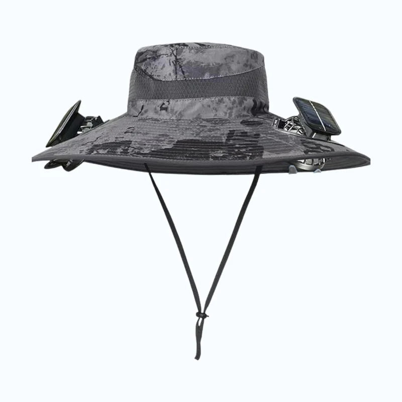 solar-powered hat with fan