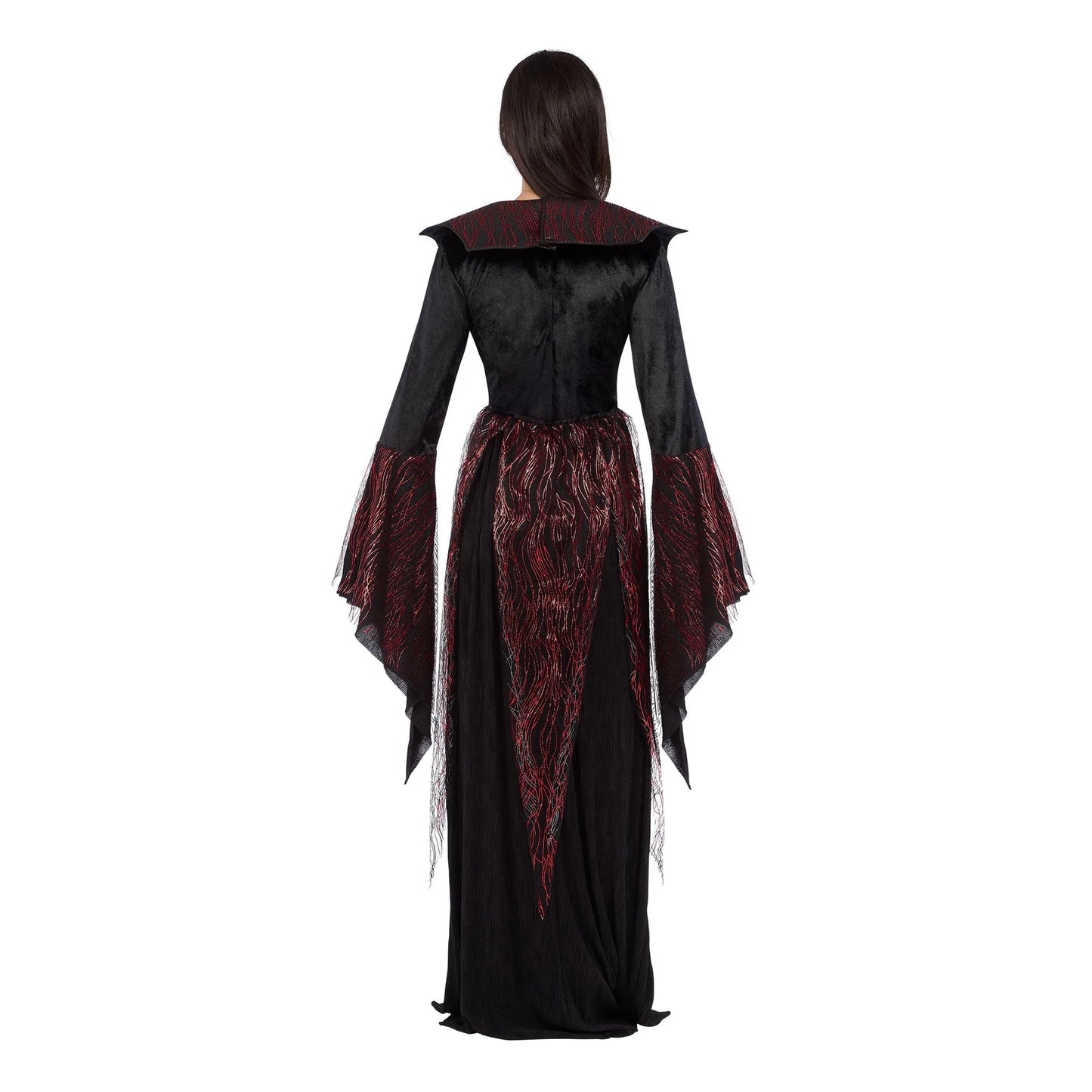 Fire Vampiress Costume for Adults, Black and Red Dress