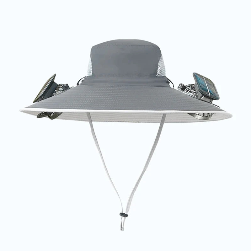 solar-powered hat with fan