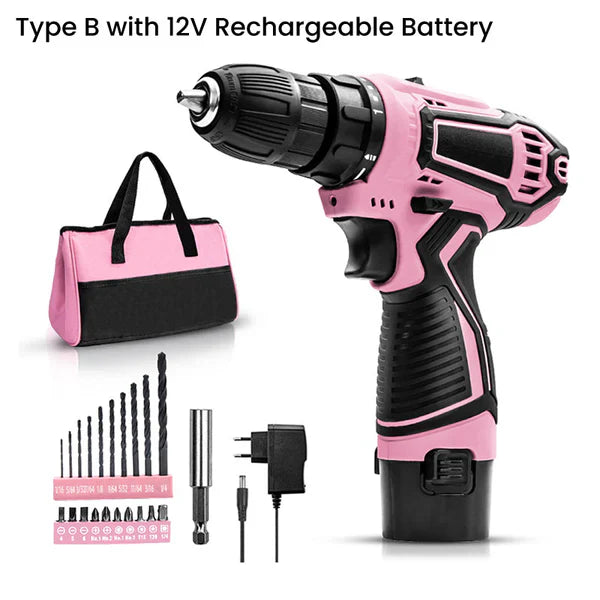 Pink Cordless Drill Driver Set
