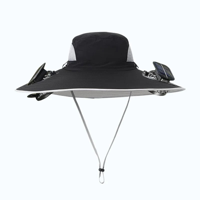 solar-powered hat with fan