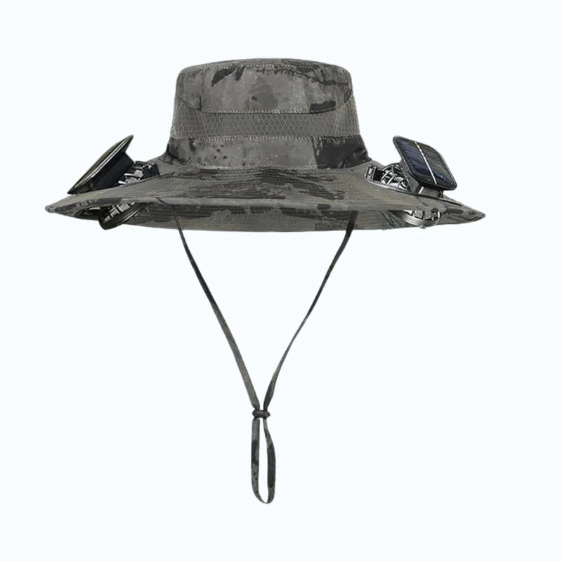 solar-powered hat with fan
