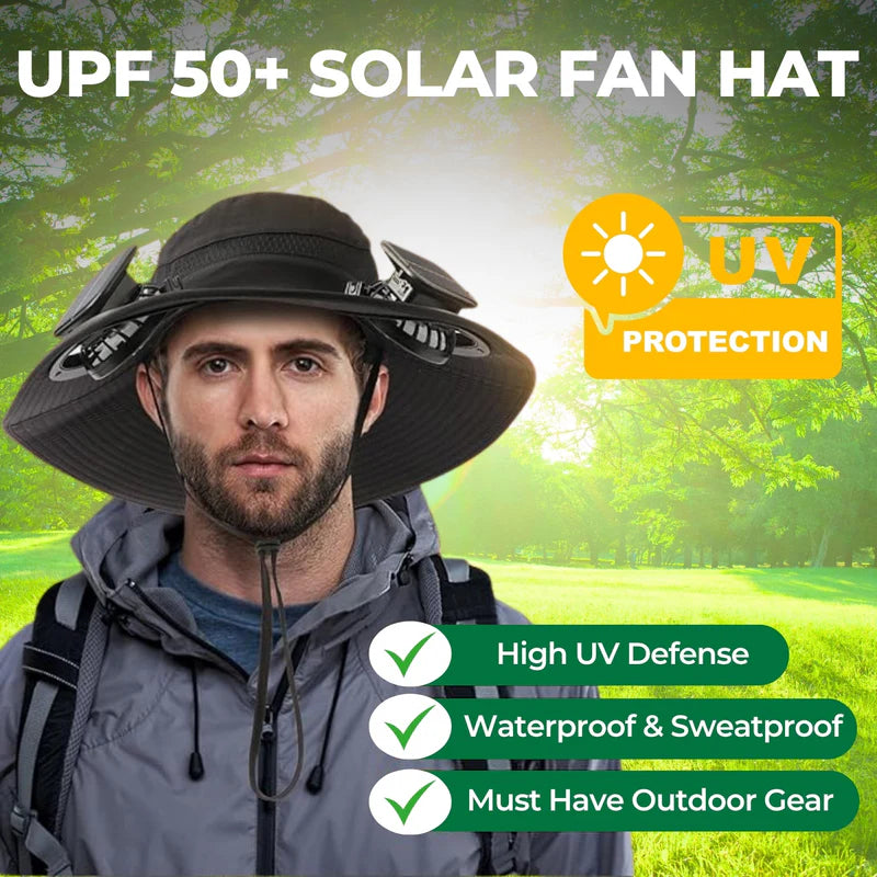 solar-powered hat with fan