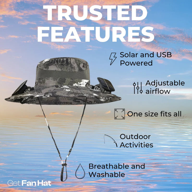 solar-powered hat with fan
