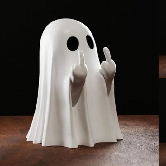 Halloween Ghost Figurine – Spooky Resin Middle Finger Ghost Decor | Cute & Edgy Indoor/Outdoor Halloween Decor for Porch & Home (1 Figurine)