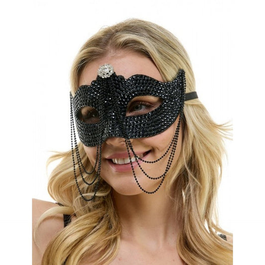 Black Venetian Mask with Chain,