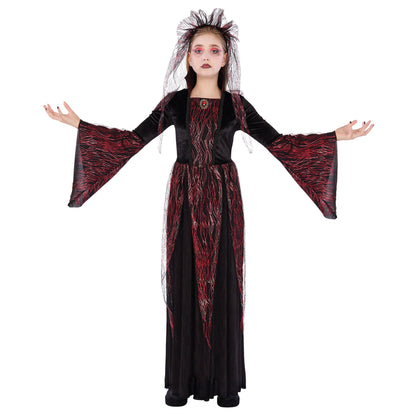 Fire Vampiress Costume for Kids, Black and Red Dress