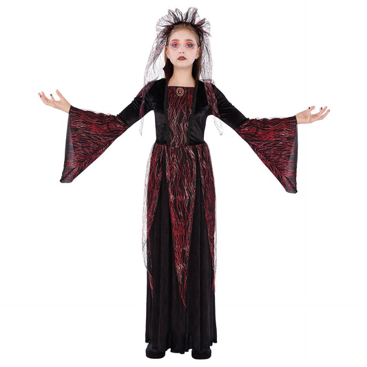 Fire Vampiress Costume for Kids, Black and Red Dress