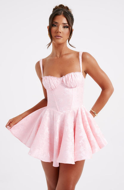 Solid color jacquard strapless bow dress