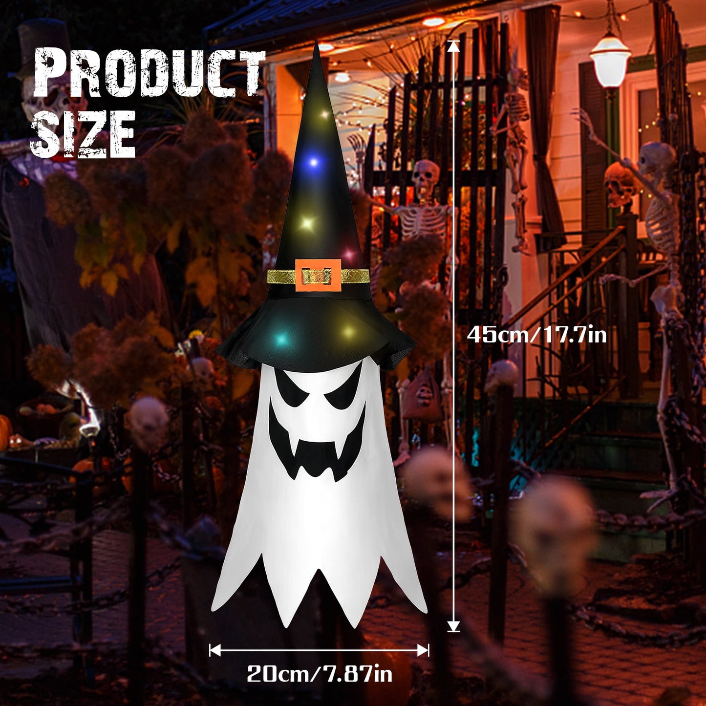 Halloween Decorations Outdoor Flying Ghost Hats Hanging Witch Hat for Tree Decor with Lights