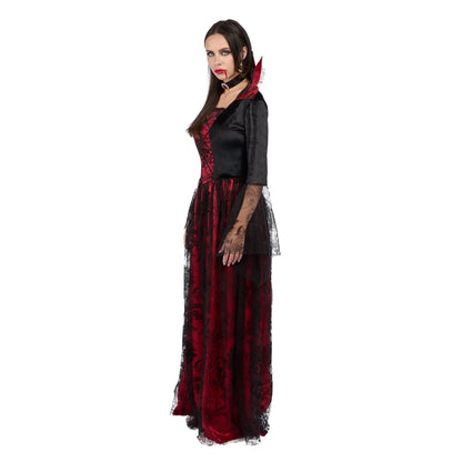 Classic Vampiress Costume for Adults, Black and Red Dress