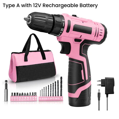 Pink Cordless Drill Driver Set