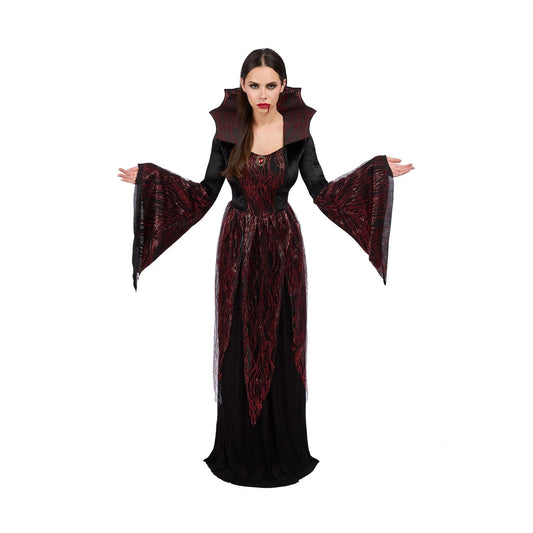 Fire Vampiress Costume for Adults, Black and Red Dress