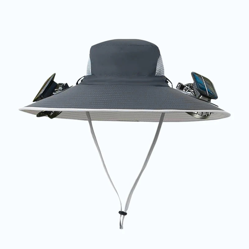 solar-powered hat with fan