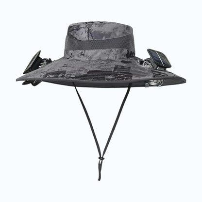 solar-powered hat with fan