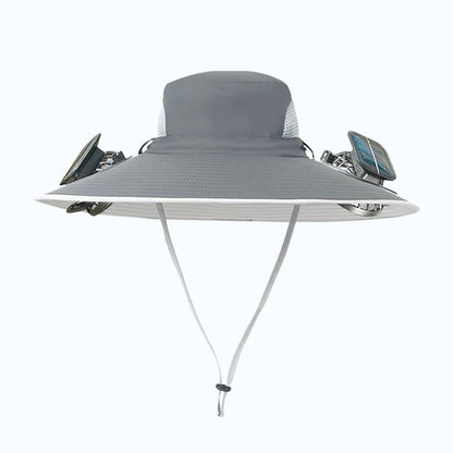 solar-powered hat with fan
