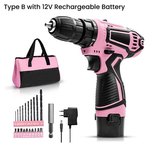 Pink Cordless Drill Driver Set