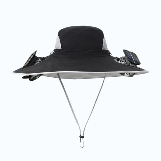 solar-powered hat with fan