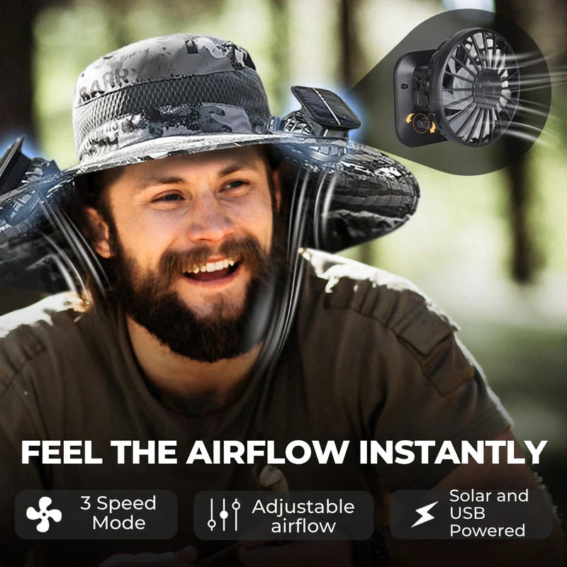 solar-powered hat with fan