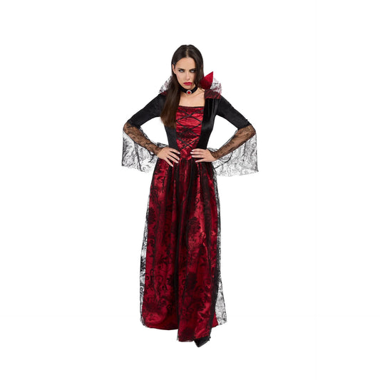 Classic Vampiress Costume for Adults, Black and Red Dress