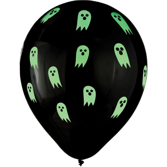Ghost Glow Halloween Black Latex Balloons