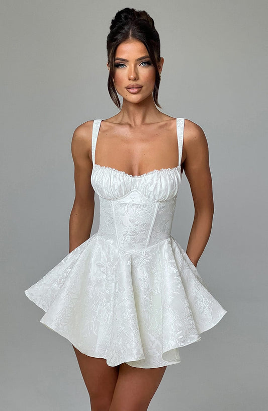 Solid color jacquard strapless bow dress