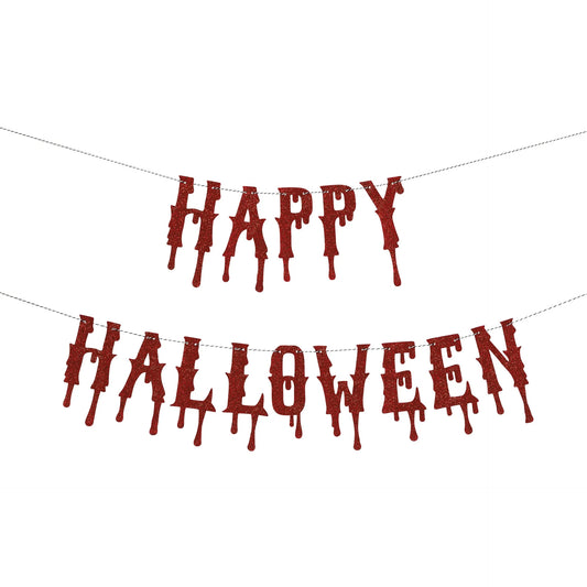 Red Glitter Happy Halloween Banner